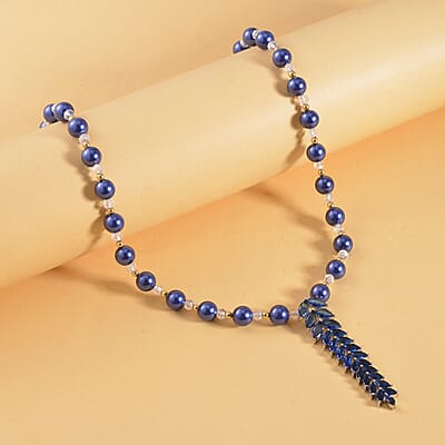 Simulated Blue Diamond and Multi Gemstone Necklace 20-22 Inches in Dualtone 3.00 ctw