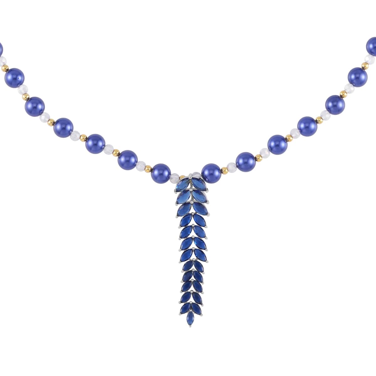 Simulated Blue Diamond and Multi Gemstone Necklace 20-22 Inches in Dualtone 3.00 ctw image number 2