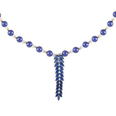 Simulated Blue Diamond and Multi Gemstone Necklace 20-22 Inches in Dualtone 3.00 ctw