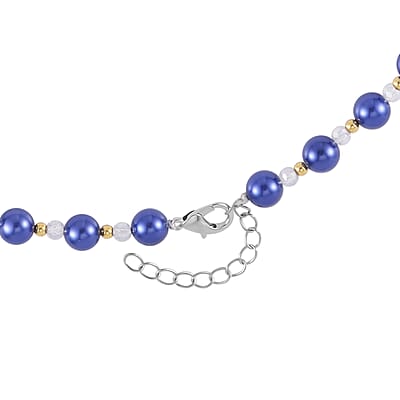 Simulated Blue Diamond and Multi Gemstone Necklace 20-22 Inches in Dualtone 3.00 ctw