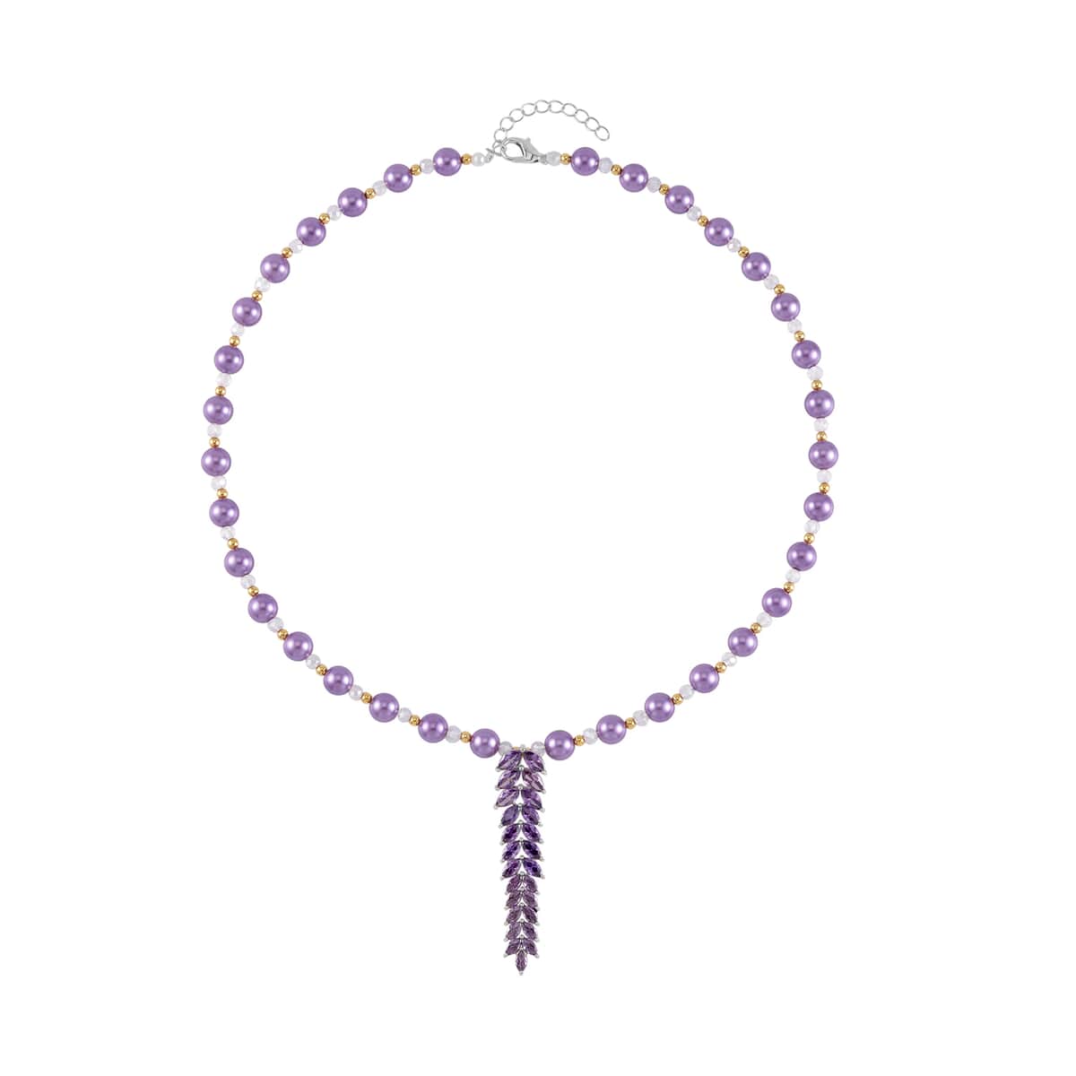 Simulated Purple Diamond and Multi Gemstone Necklace 20-22 Inches in Dualtone 3.00 ctw image number 0