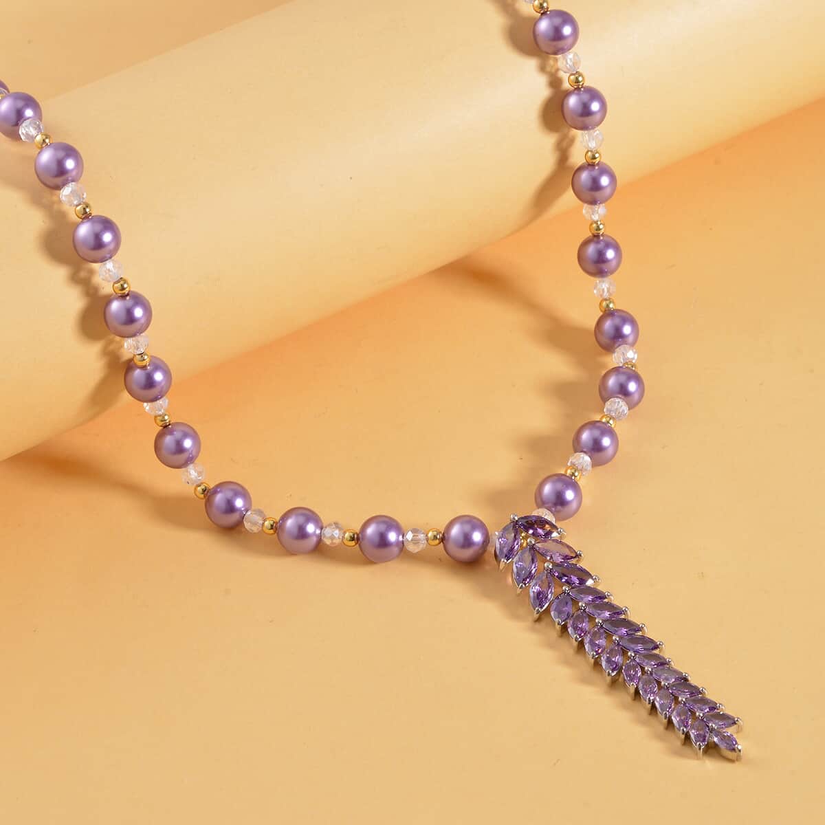 Simulated Purple Diamond and Multi Gemstone Necklace 20-22 Inches in Dualtone 3.00 ctw image number 1