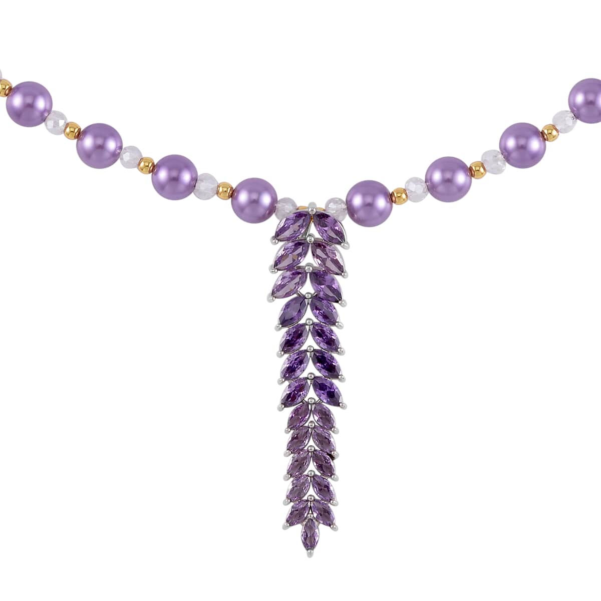 Simulated Purple Diamond and Multi Gemstone Necklace 20-22 Inches in Dualtone 3.00 ctw image number 2