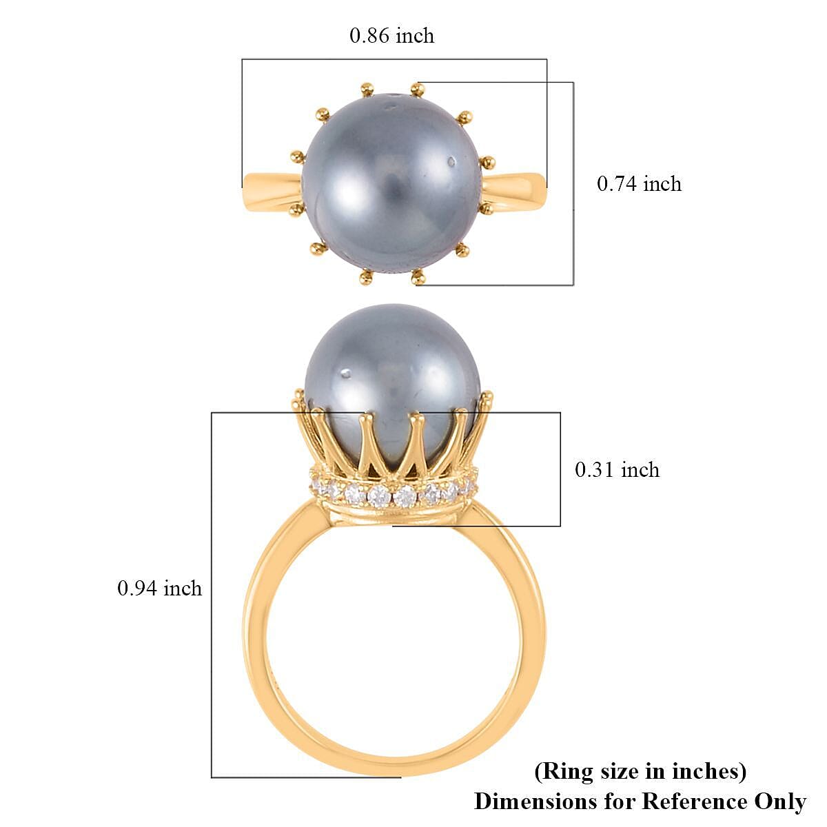 Tahitian Cultured Pearl and Moissanite Ring in Vermeil Yellow Gold Over Sterling Silver (Size 10.0) 0.30 ctw image number 2