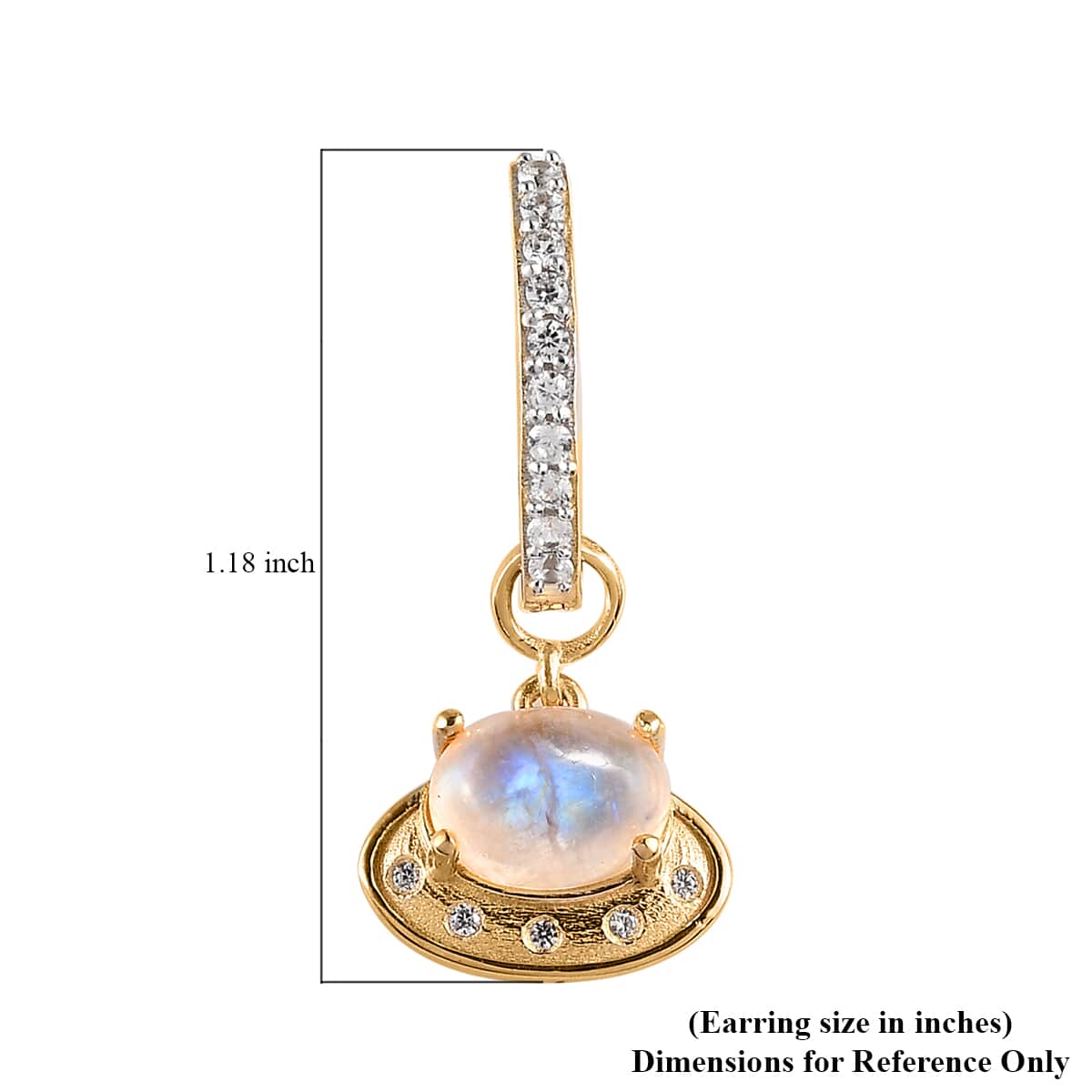 Premium Rainbow Moonstone, White Zircon Celestial Moon UFO Charm Earrings in Vermeil YG Over Sterling Silver 3.75 ctw image number 4