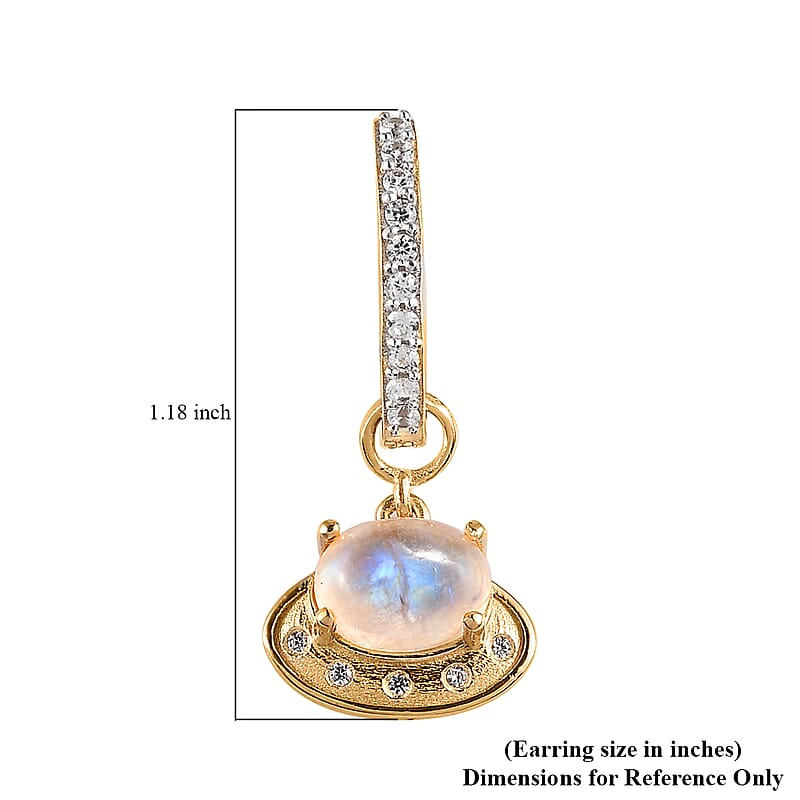Premium Rainbow Moonstone, White Zircon Celestial Moon UFO Charm Earrings in Vermeil YG Over Sterling Silver 3.75 ctw