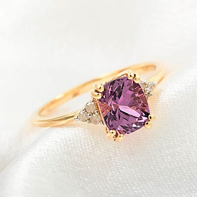 Luxoro 10K Yellow Gold Premium Narsipatnam Purple Spinel and G-H I3 Diamond Ring (Size 7.0) 2.00 ctw