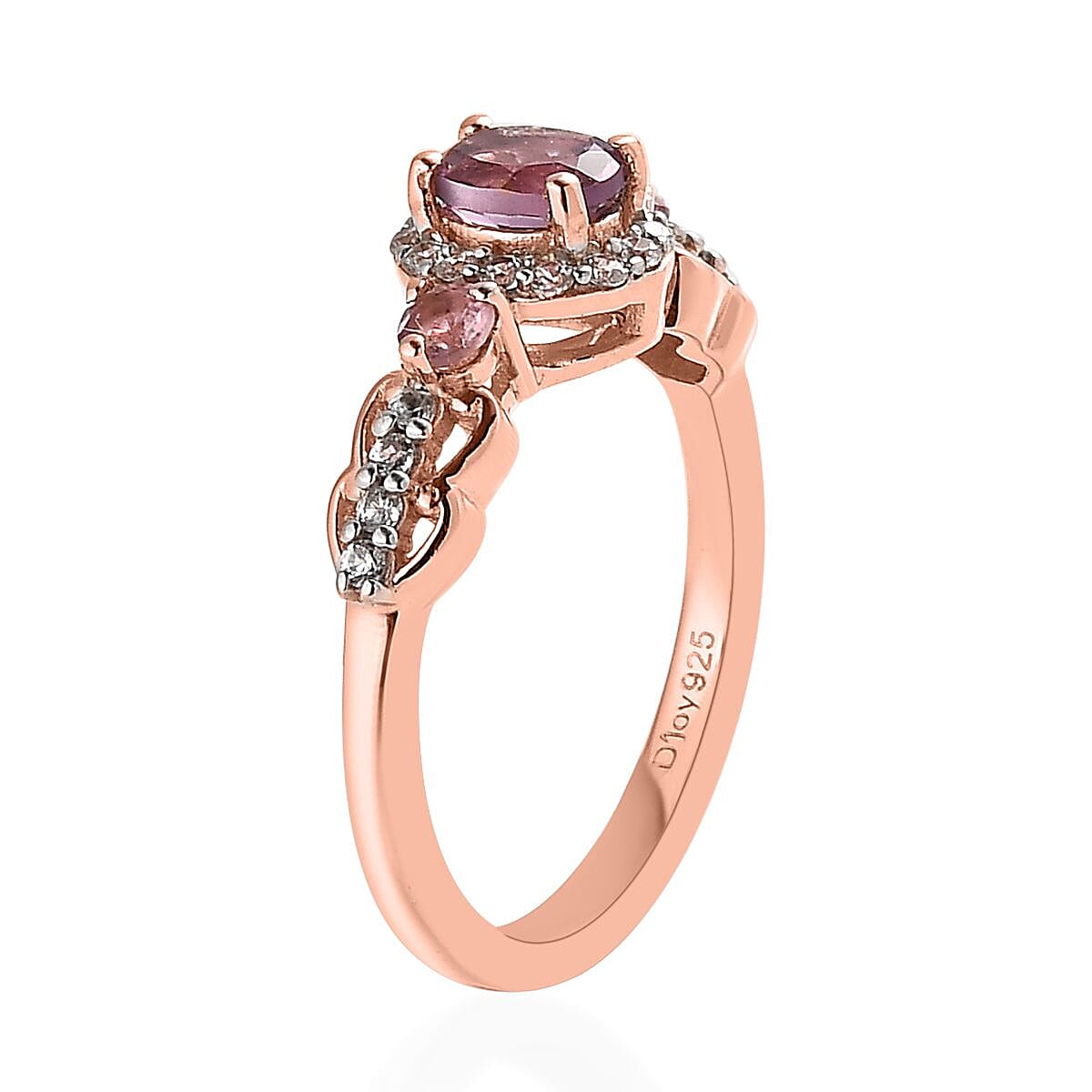 Narsipatnam Purple Spinel Ring , Multi Gemstone Accent Ring , Halo Ring , Vermeil Rose Gold Over Sterling Silver Ring , Wedding Ring 0.75 ctw