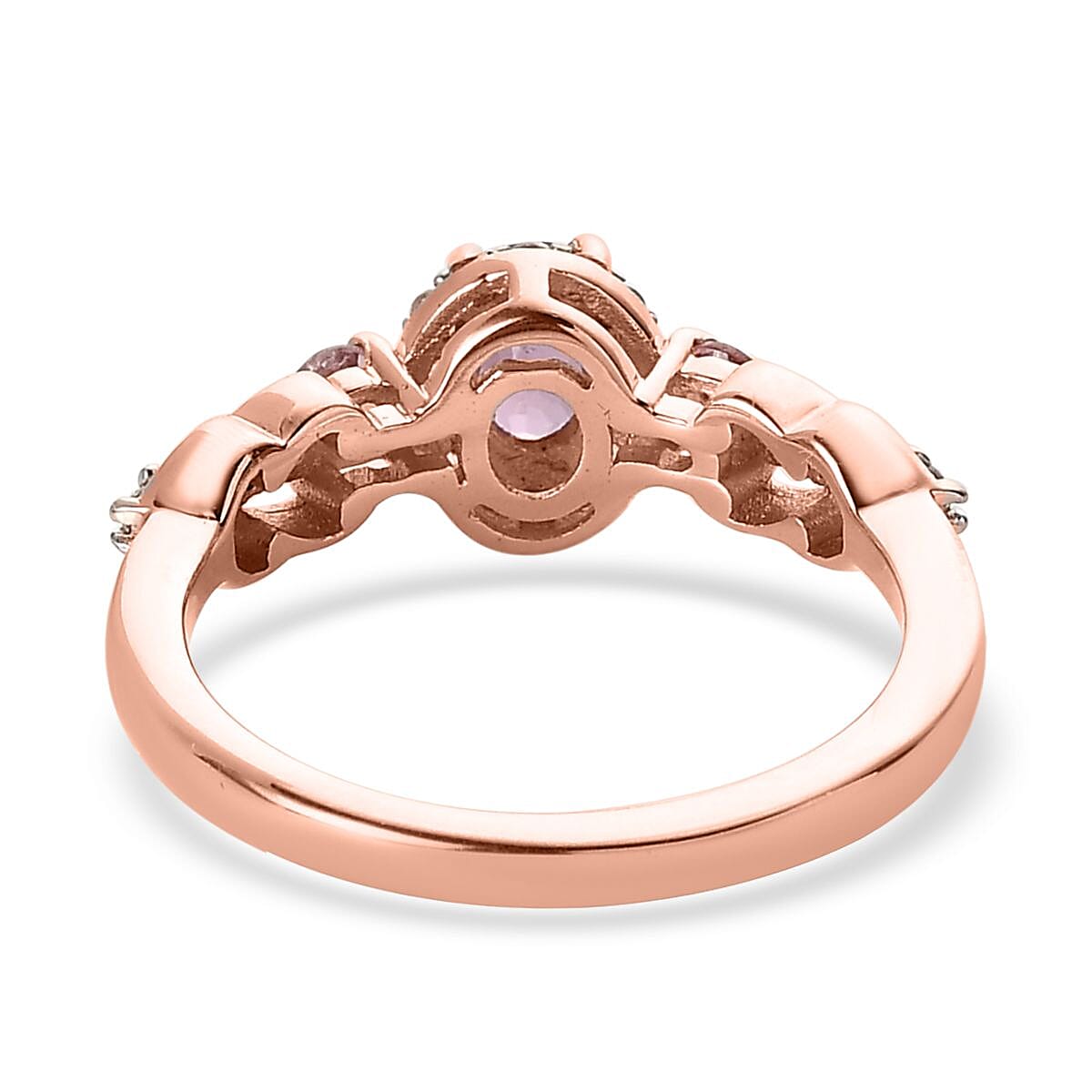 Narsipatnam Purple Spinel Ring , Multi Gemstone Accent Ring , Halo Ring , Vermeil Rose Gold Over Sterling Silver Ring , Wedding Ring 0.75 ctw