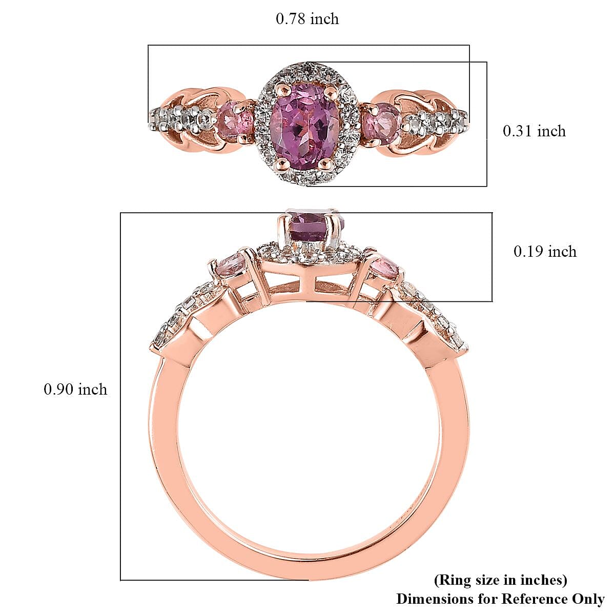 Narsipatnam Purple Spinel Ring , Multi Gemstone Accent Ring , Halo Ring , Vermeil Rose Gold Over Sterling Silver Ring , Wedding Ring 0.75 ctw