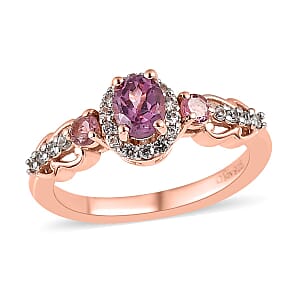 Narsipatnam Purple Spinel Ring , Multi Gemstone Accent Ring , Halo Ring , Vermeil Rose Gold Over Sterling Silver Ring , Wedding Ring 0.75 ctw
