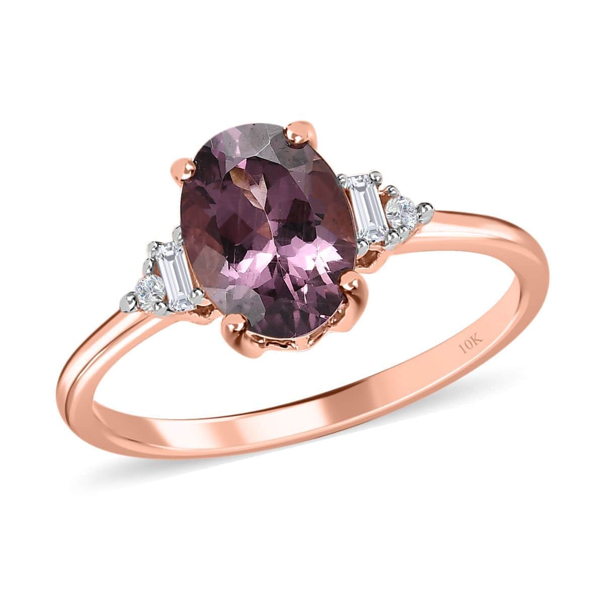 Luxoro 10K Rose Gold Premium Narsipatnam Purple Spinel and G-H I3 Diamond Ring (Size 8.0) 1.75 ctw image number 0