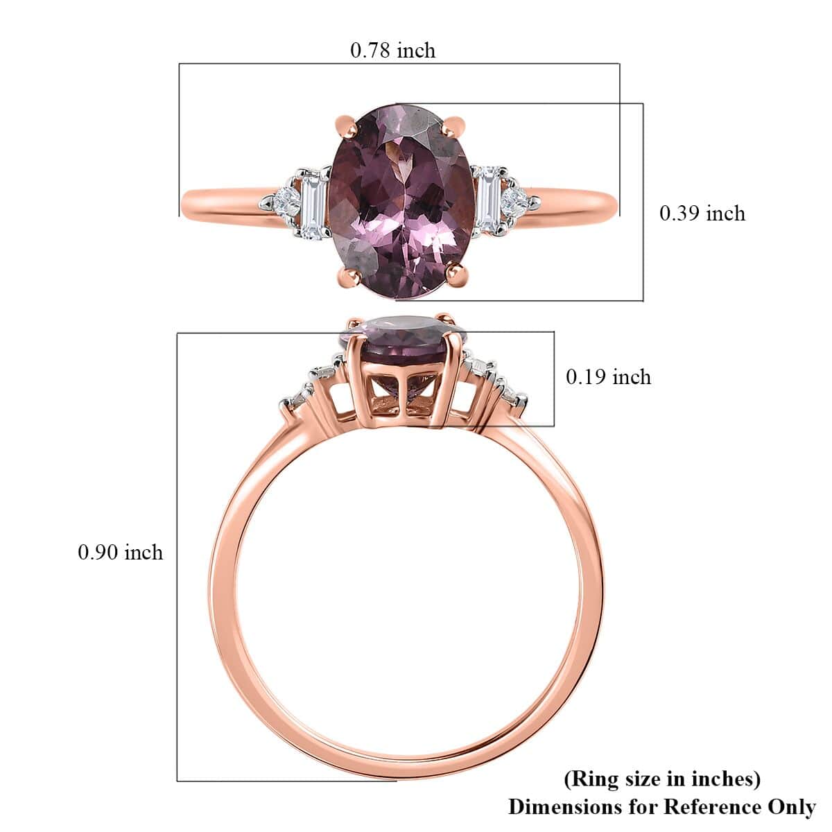 Luxoro 10K Rose Gold Premium Narsipatnam Purple Spinel and G-H I3 Diamond Ring (Size 8.0) 1.75 ctw image number 5