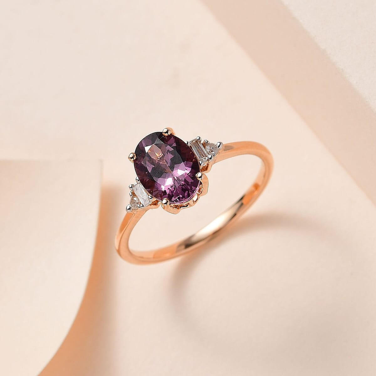 Luxoro 10K Rose Gold Premium Narsipatnam Purple Spinel and G-H I3 Diamond Ring (Size 9.0) 1.75 ctw image number 1