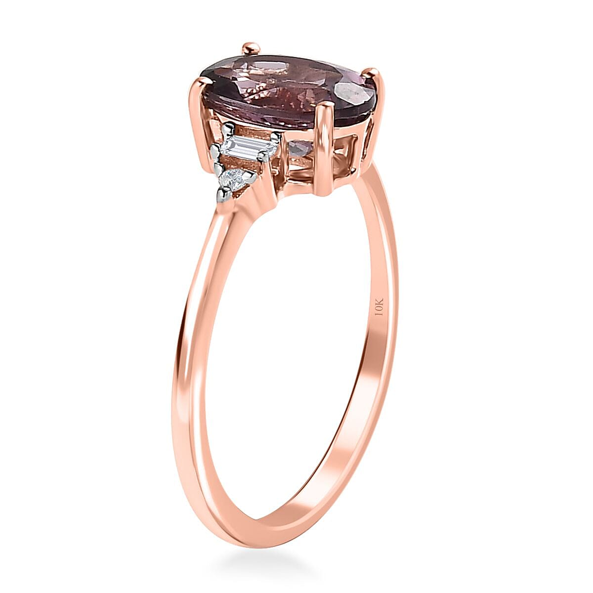 Luxoro 10K Rose Gold Premium Narsipatnam Purple Spinel and G-H I3 Diamond Ring (Size 9.0) 1.75 ctw image number 3