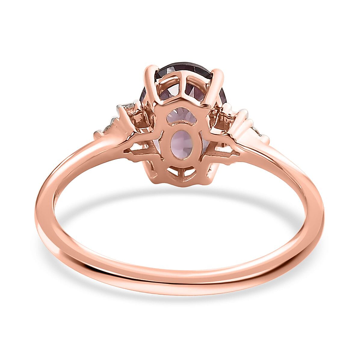 Luxoro 10K Rose Gold Premium Narsipatnam Purple Spinel and G-H I3 Diamond Ring (Size 9.0) 1.75 ctw image number 4