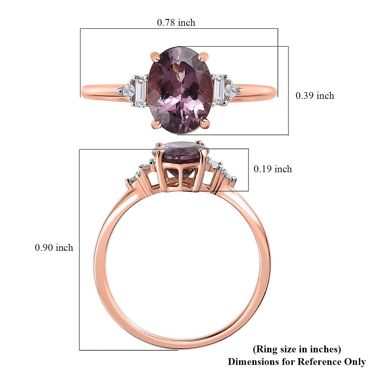 Luxoro 10K Rose Gold Premium Narsipatnam Purple Spinel and G-H I3 Diamond Ring (Size 9.0) 1.75 ctw image number 5