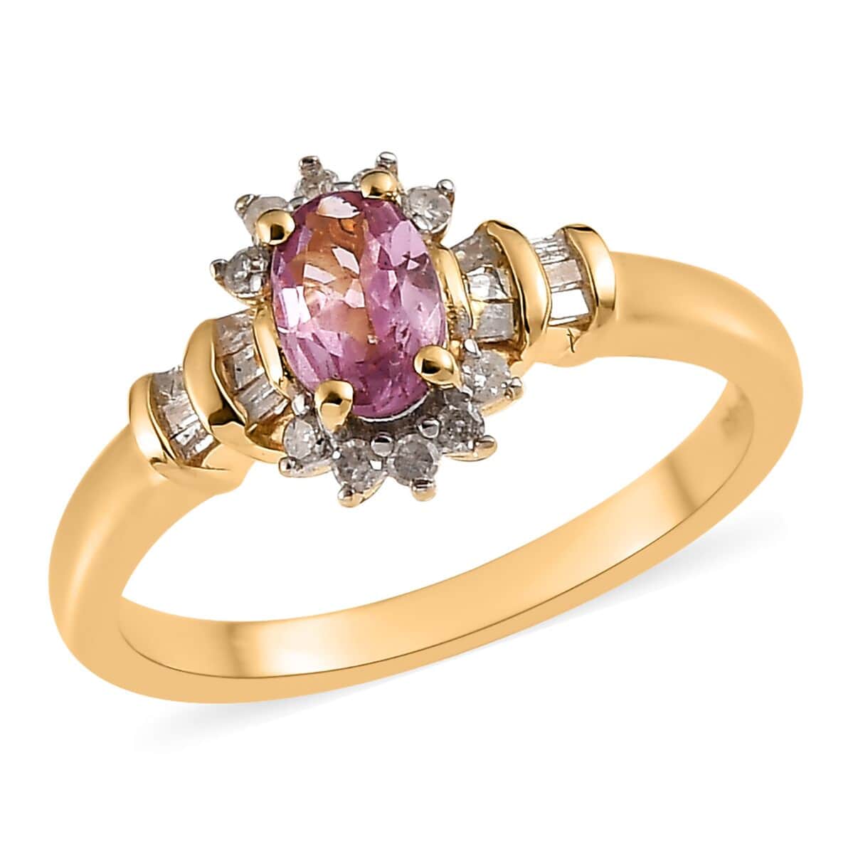 Narsipatnam Purple Spinel, Diamond (0.20 cts) Floral Ring in Vermeil YG Over Sterling Silver (Size 6.0) 0.65 ctw image number 0