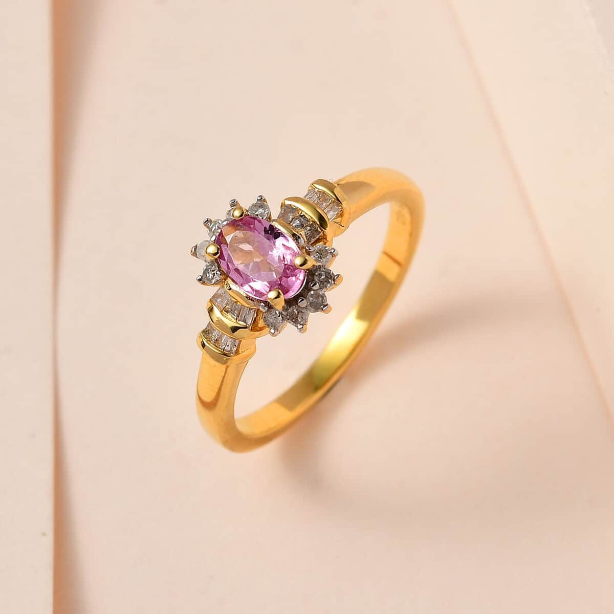 Narsipatnam Purple Spinel, Diamond (0.20 cts) Floral Ring in Vermeil YG Over Sterling Silver (Size 6.0) 0.65 ctw image number 1