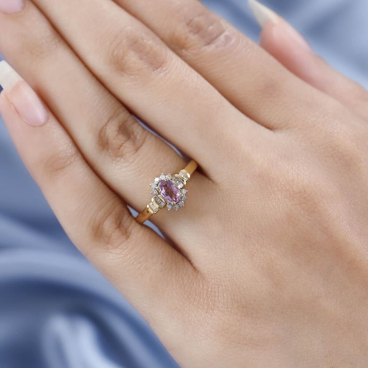 Narsipatnam Purple Spinel, Diamond (0.20 cts) Floral Ring in Vermeil YG Over Sterling Silver (Size 6.0) 0.65 ctw image number 2