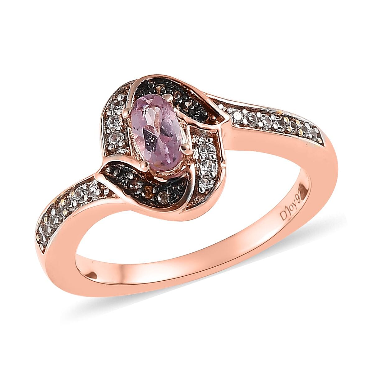 Narsipatnam Purple Spinel, Champagne and White Zircon Sea Waves Ring in Vermeil Rose Gold Over Sterling Silver (Size 10.0) 0.40 ctw