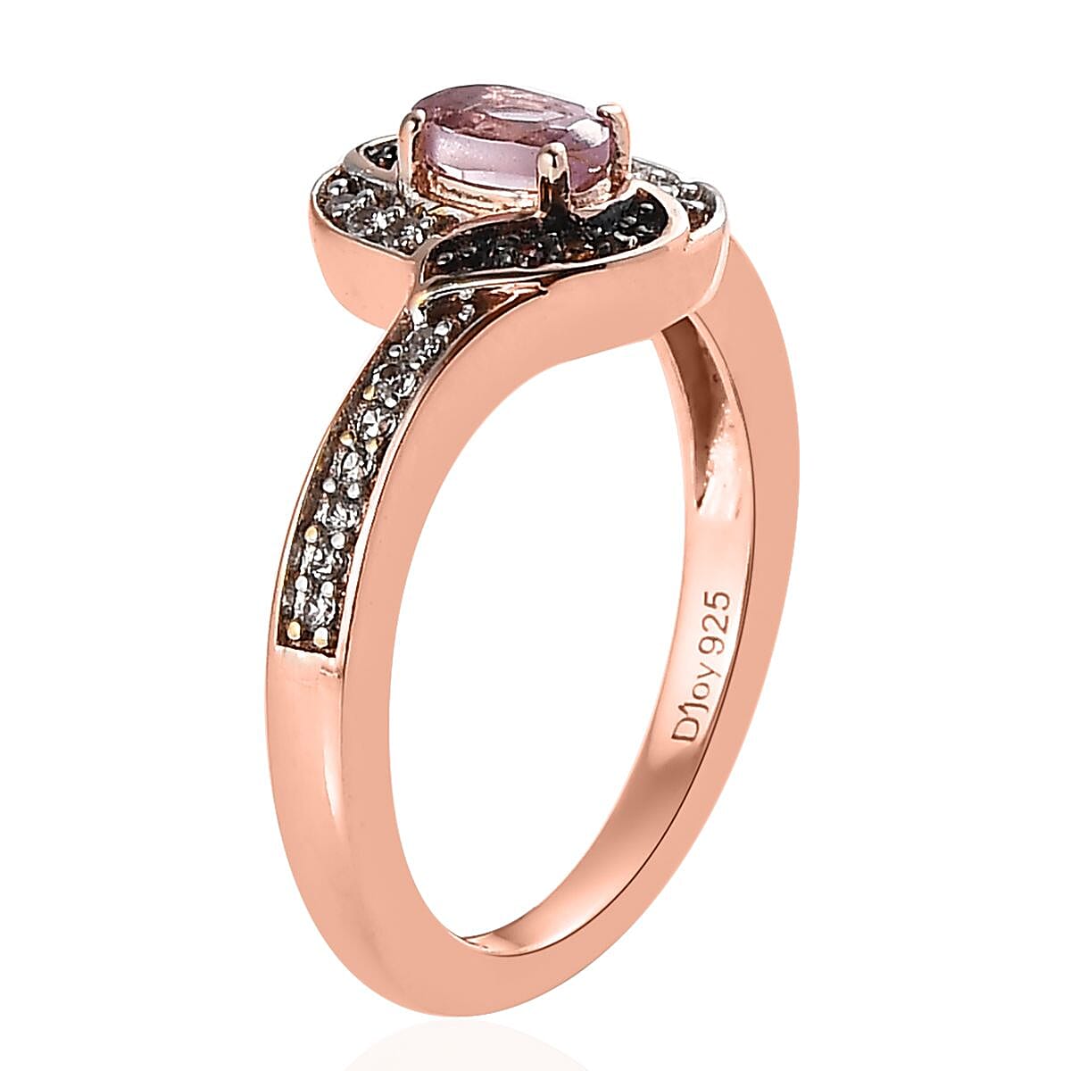 Narsipatnam Purple Spinel, Champagne and White Zircon Sea Waves Ring in Vermeil Rose Gold Over Sterling Silver (Size 10.0) 0.40 ctw