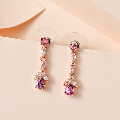 Narsipatnam Purple Spinel and Multi Gemstone Dangling Earrings in Vermeil Rose Gold Over Sterling Silver 1.65 ctw