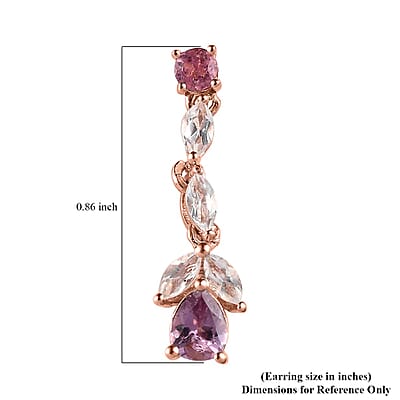 Narsipatnam Purple Spinel and Multi Gemstone Dangling Earrings in Vermeil Rose Gold Over Sterling Silver 1.65 ctw