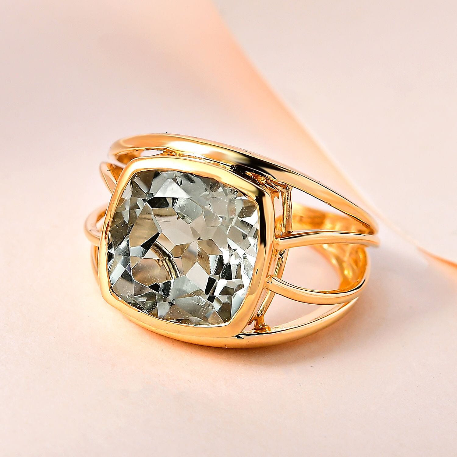 Montezuma Prasiolite 5.60 ctw Ring in Vermeil Yellow Gold Over Sterling Silver (Size 5.5)