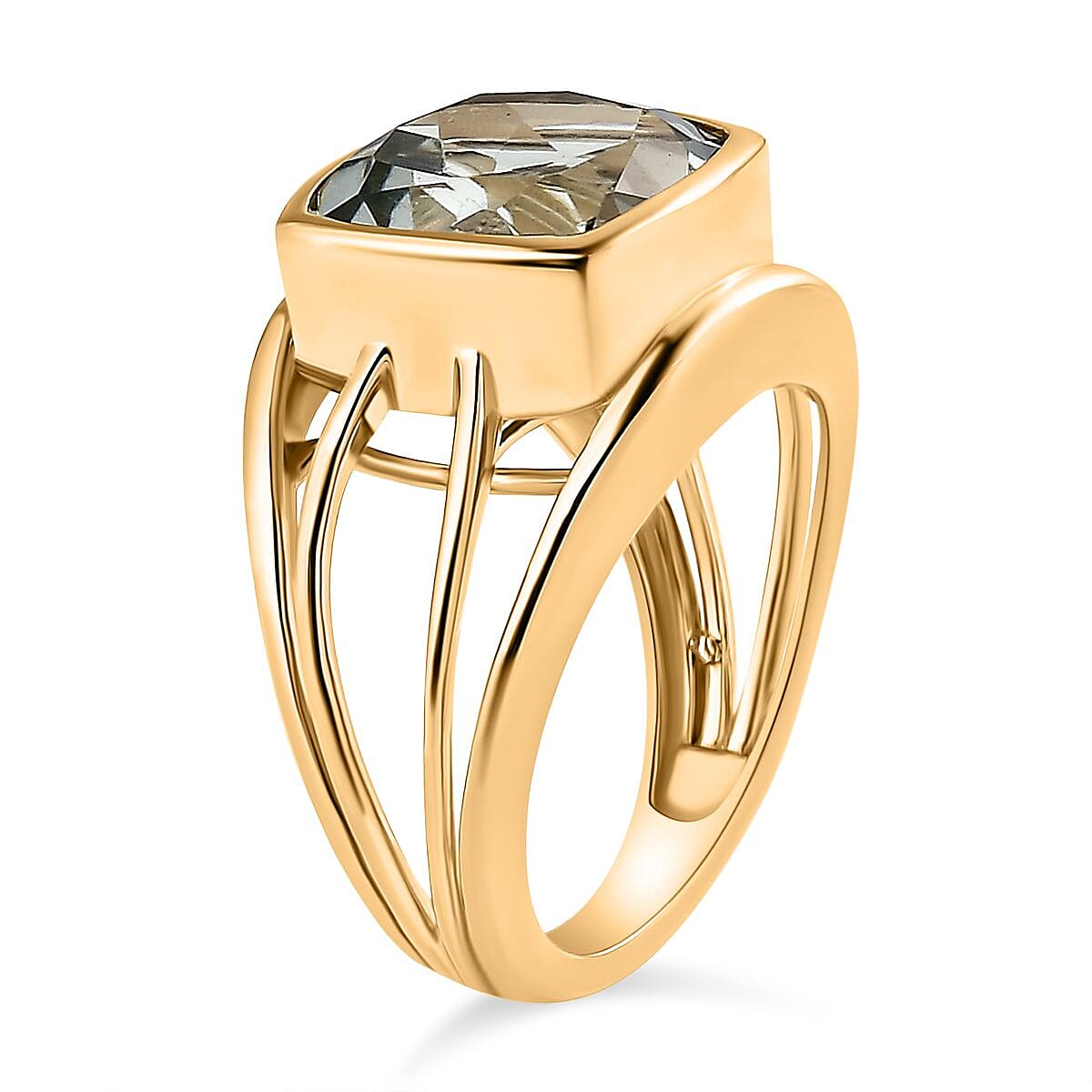 Montezuma Prasiolite 5.60 ctw Ring in Vermeil Yellow Gold Over Sterling Silver (Size 5.5)