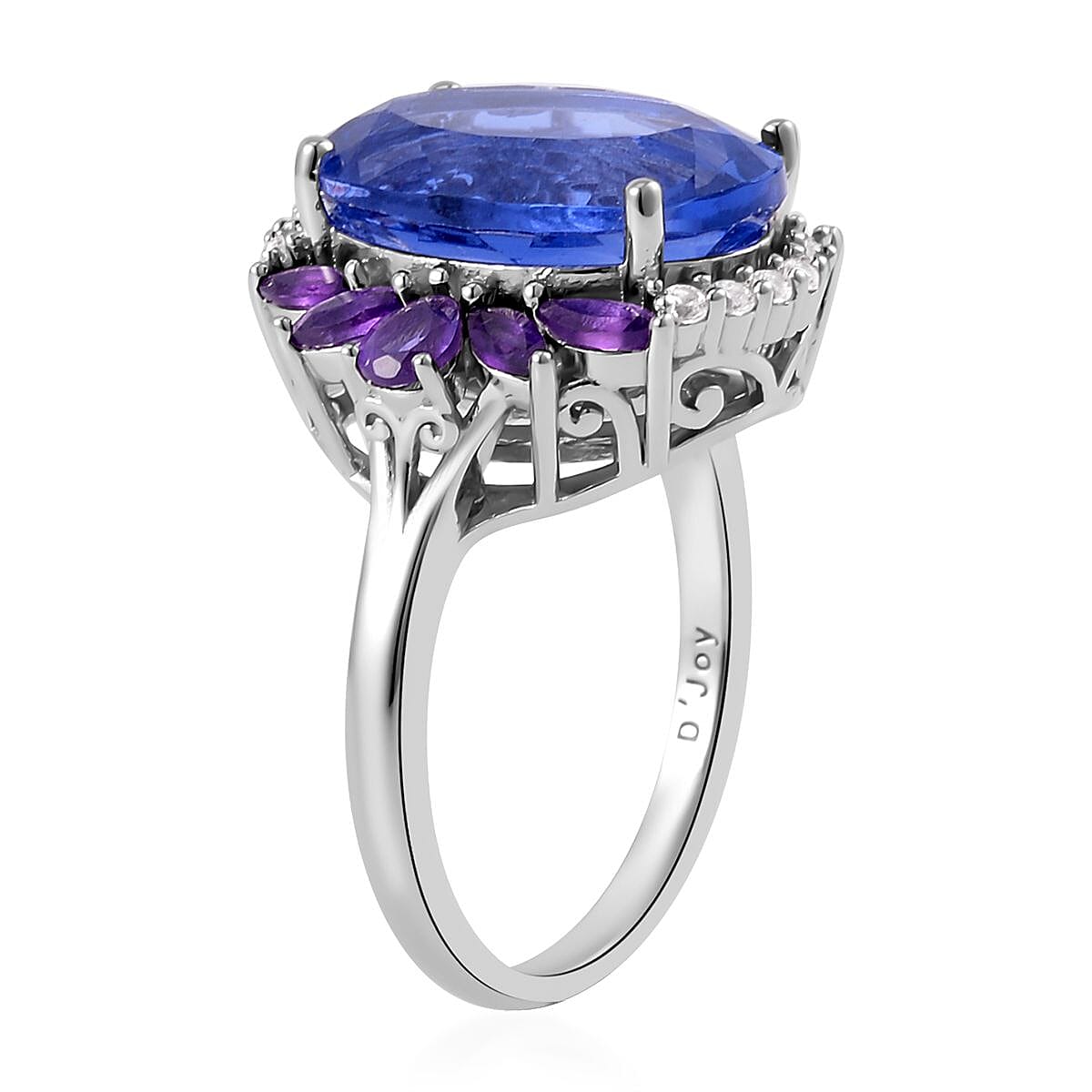 Color Change Fluorite (IR) and Multi Gemstone Halo Ring in Rhodium Over Sterling Silver 11.90 ctw image number 3