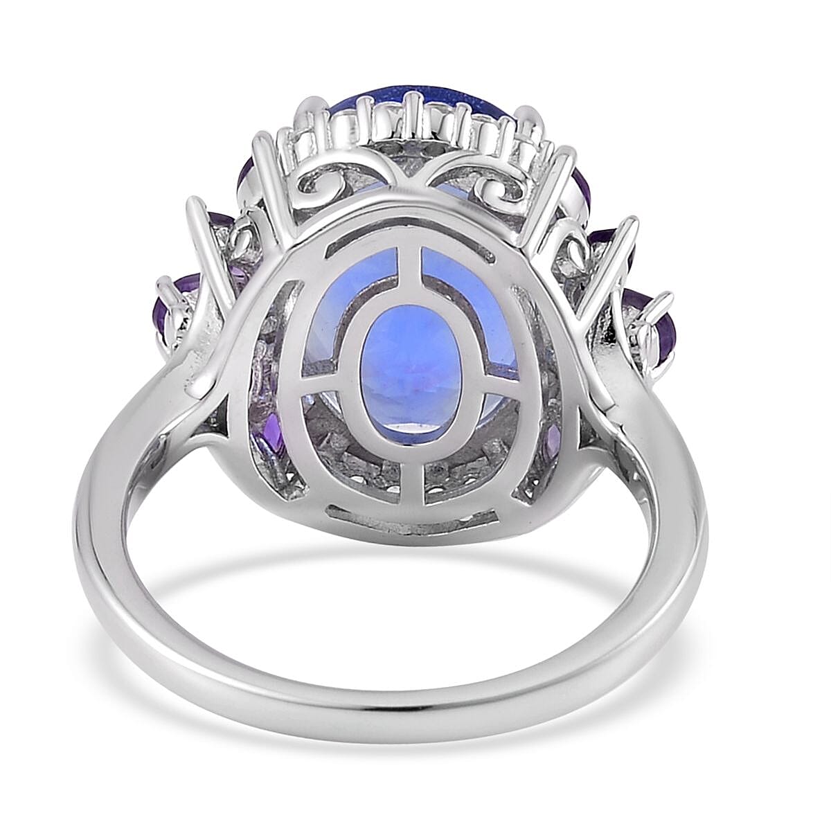 Color Change Fluorite (IR) and Multi Gemstone Halo Ring in Rhodium Over Sterling Silver 11.90 ctw image number 4
