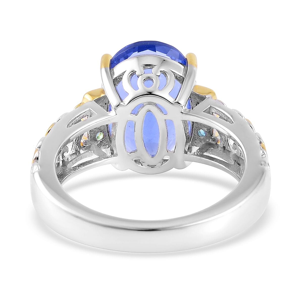 Color Change Fluorite (IR) and Malgache Neon Apatite Ring in Vermeil Yellow Gold and Platinum Over Sterling Silver (Size 10.0) 7.00 ctw