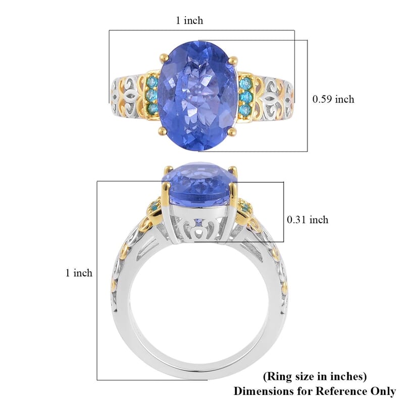 Color Change Fluorite (IR) and Malgache Neon Apatite Ring in Vermeil Yellow Gold and Platinum Over Sterling Silver (Size 10.0) 7.00 ctw