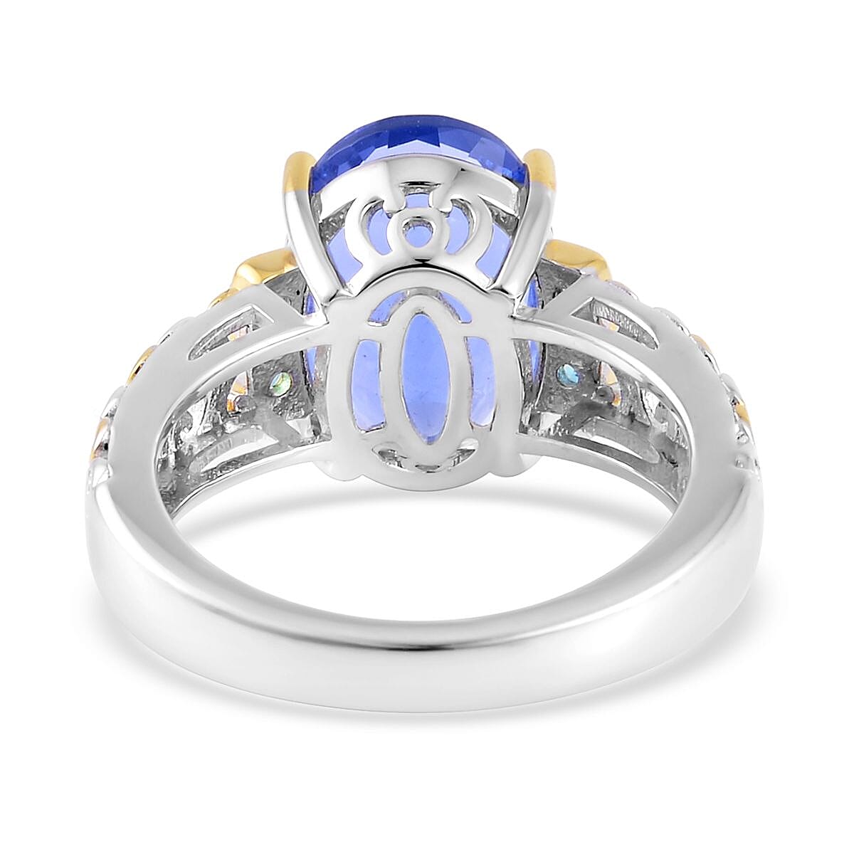 Color Change Fluorite (IR) and Malgache Neon Apatite Ring in Vermeil Yellow Gold and Platinum Over Sterling Silver (Size 7.0) 7.00 ctw image number 4