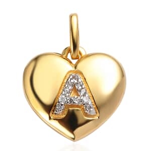 Mother’s Day Gift White Zircon Initial A Heart Pendant in Vermeil YG Over Sterling Silver 0.10 ctw