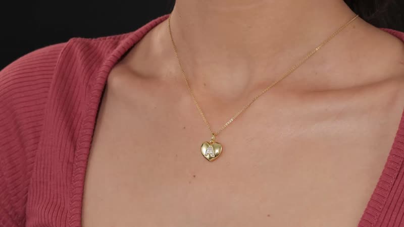 White Zircon Initial A Heart Pendant in Vermeil YG Over Sterling Silver 0.10 ctw