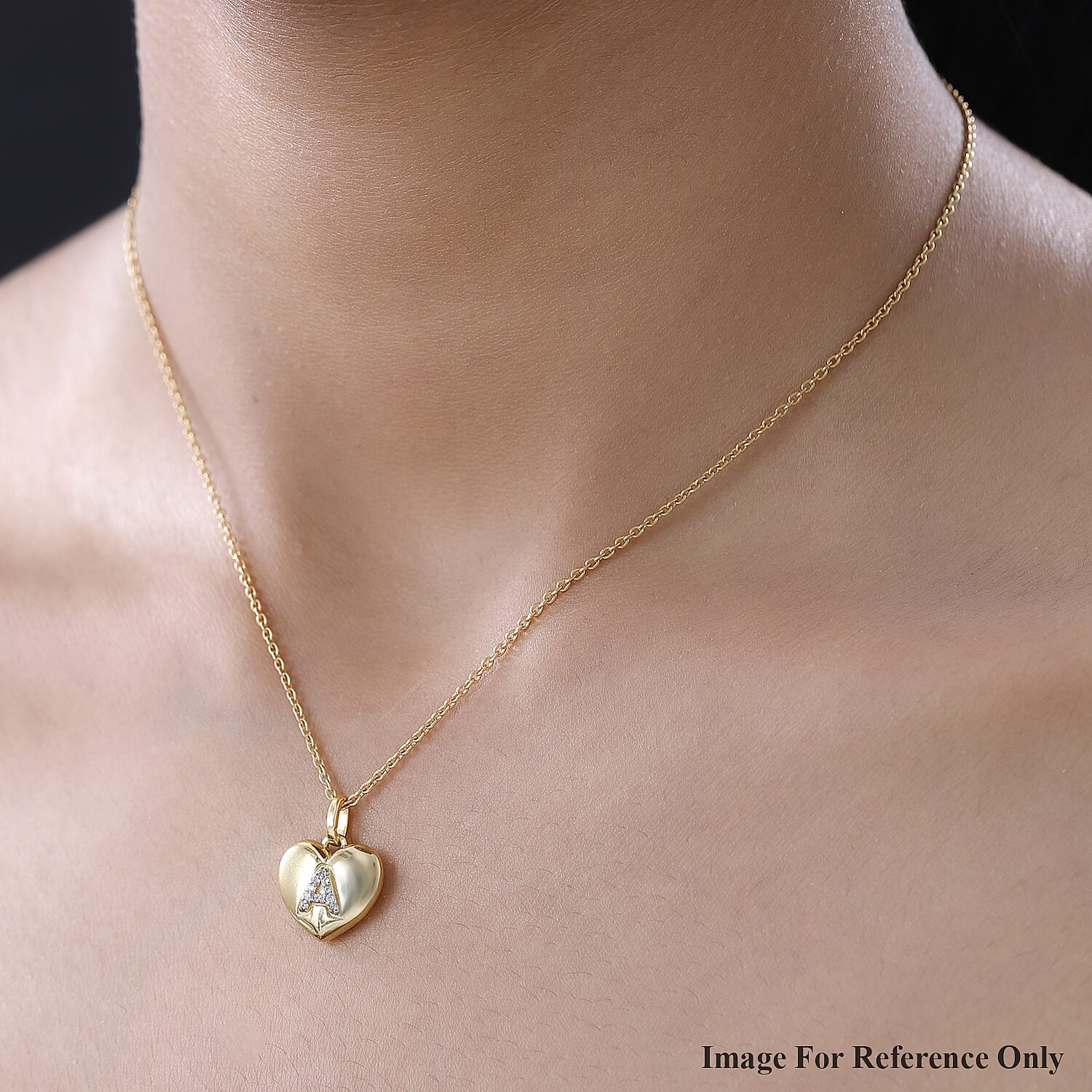 White Zircon Initial A Heart Pendant in Vermeil YG Over Sterling Silver 0.10 ctw