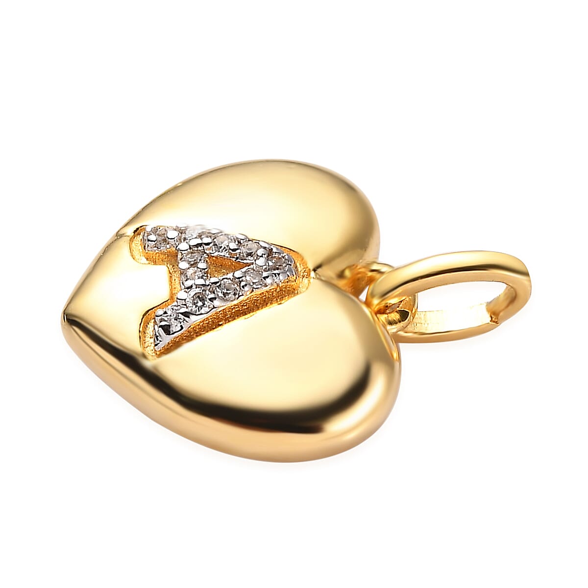 White Zircon Initial A Heart Pendant in Vermeil YG Over Sterling Silver 0.10 ctw