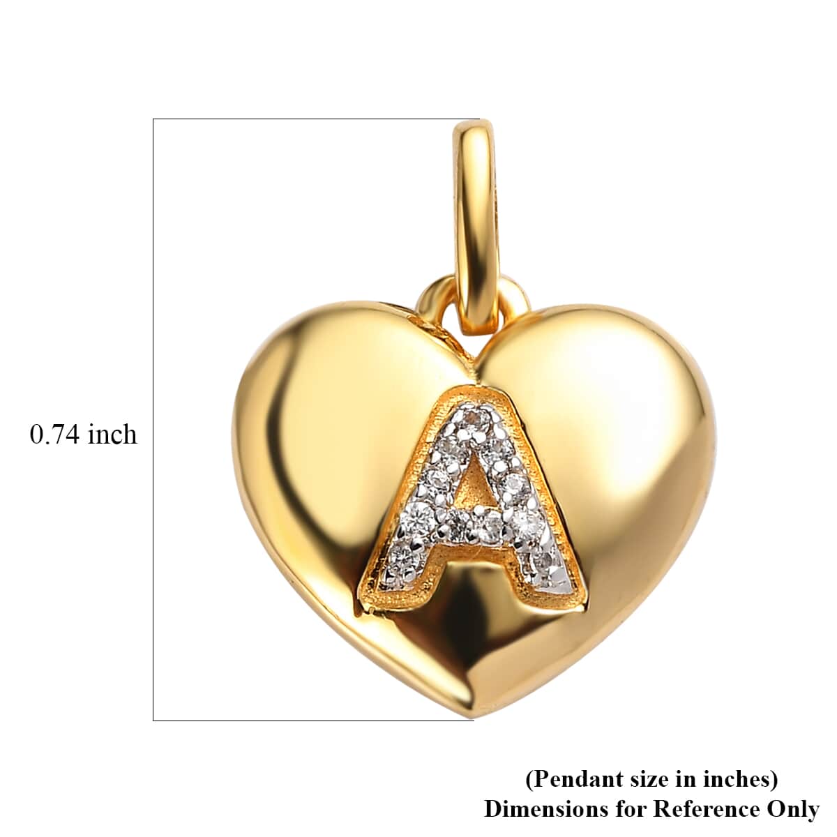 Mother’s Day Gift White Zircon Initial A Heart Pendant in Vermeil YG Over Sterling Silver 0.10 ctw image number 5