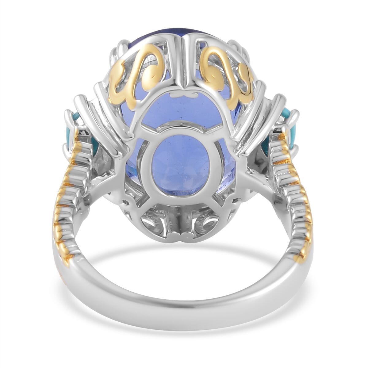 Color Change Fluorite (IR) and Sleeping Beauty Turquoise Ring in Vermeil Yellow Gold and Platinum Over Sterling Silver 14.65 ctw image number 4