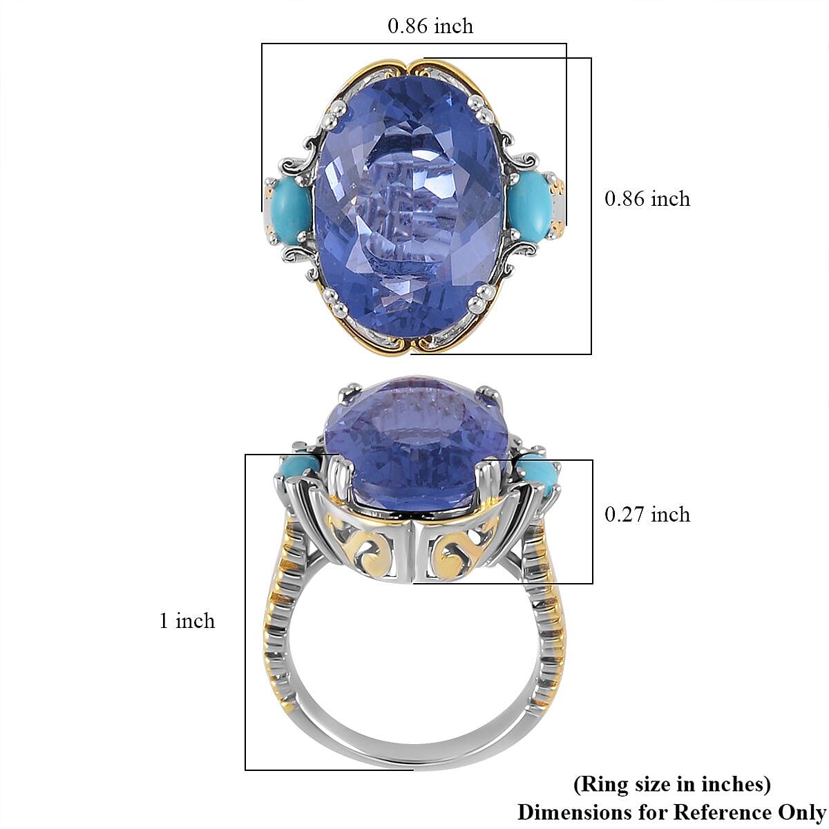 Color Change Fluorite (IR) and Sleeping Beauty Turquoise Ring in Vermeil Yellow Gold and Platinum Over Sterling Silver (Size 10.0) 14.65 ctw