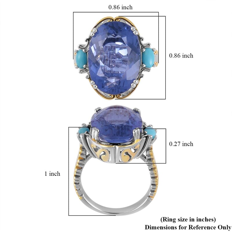 Color Change Fluorite (IR) and Sleeping Beauty Turquoise Ring in Vermeil Yellow Gold and Platinum Over Sterling Silver (Size 10.0) 14.65 ctw