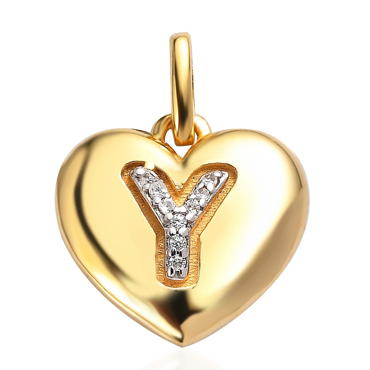 White Zircon Initial Y Heart Pendant in Vermeil Yellow Gold Over Sterling Silver 0.05 ctw