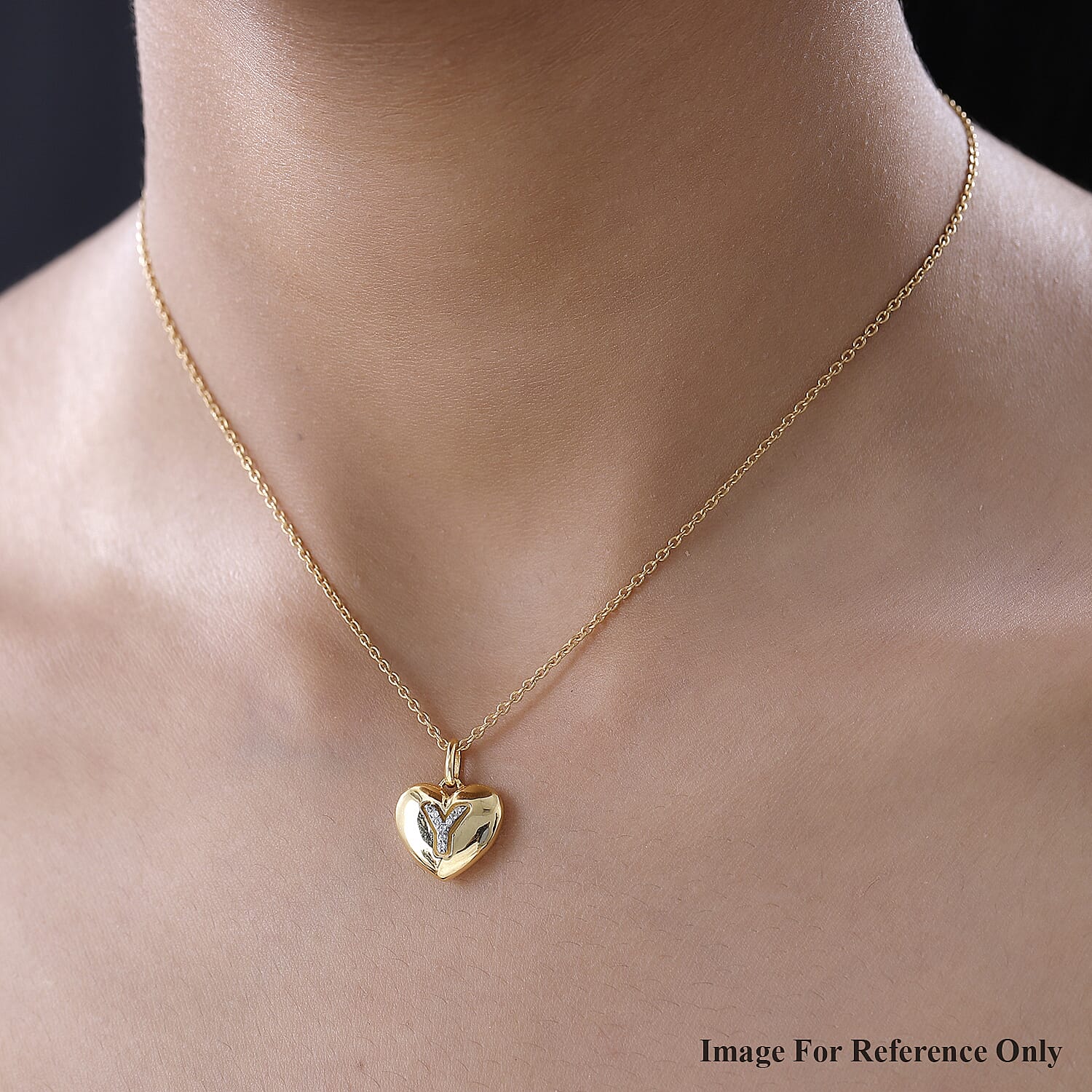 White Zircon Initial Y Heart Pendant in Vermeil Yellow Gold Over Sterling Silver 0.05 ctw