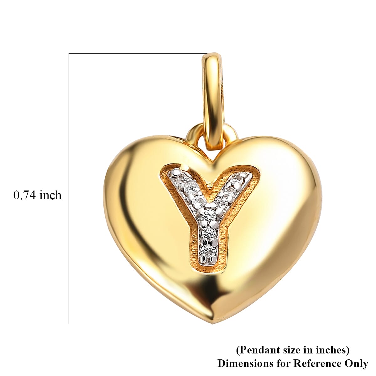White Zircon Initial Y Heart Pendant in Vermeil Yellow Gold Over Sterling Silver 0.05 ctw