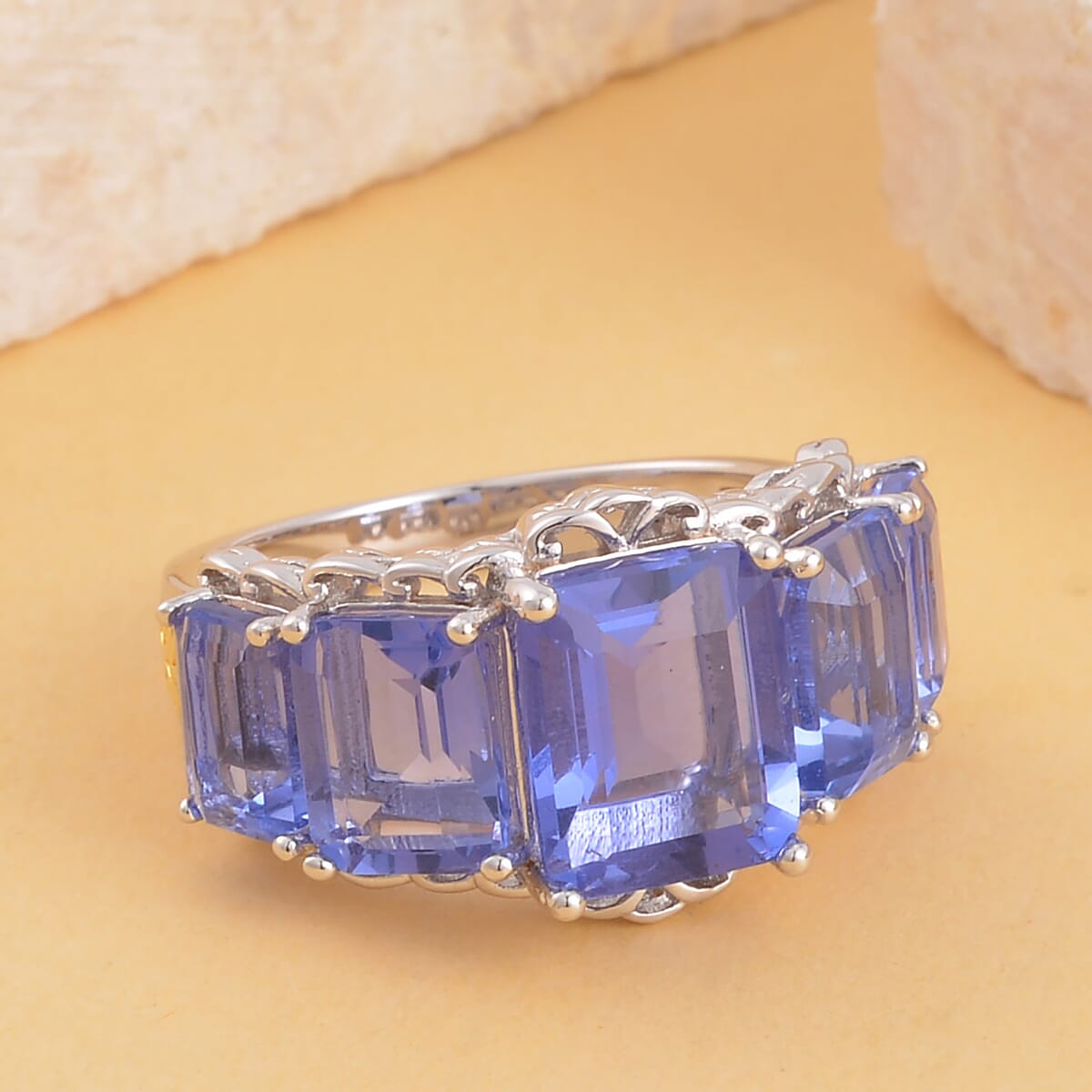 Color Change Fluorite (IR) 5 Stone Ring in Vermeil Yellow Gold and Platinum Over Sterling Silver 10.25 ctw image number 1