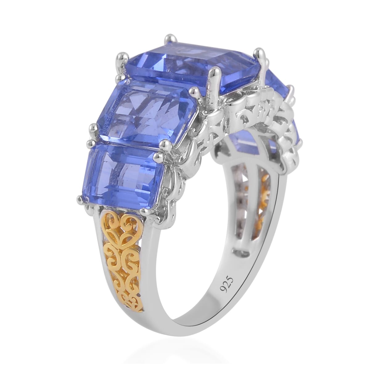 Color Change Fluorite (IR) 5 Stone Ring in Vermeil Yellow Gold and Platinum Over Sterling Silver 10.25 ctw image number 3