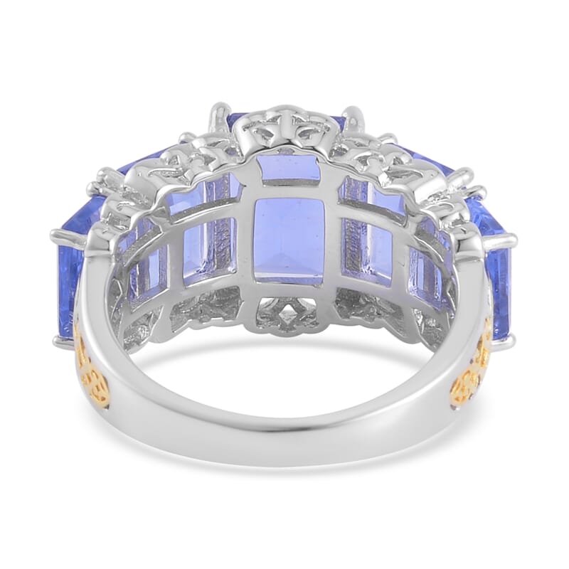 Color Change Fluorite (IR) 5 Stone Ring in Vermeil Yellow Gold and Platinum Over Sterling Silver (Size 10.0) 10.25 ctw