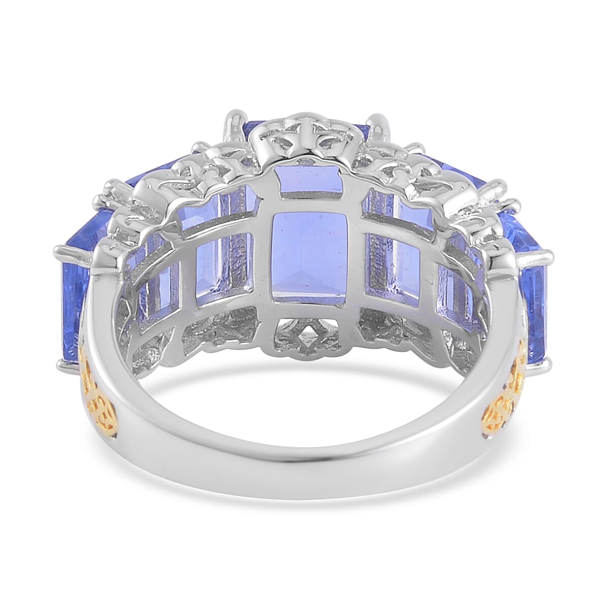 Color Change Fluorite (IR) 5 Stone Ring in Vermeil Yellow Gold and Platinum Over Sterling Silver (Size 9.0) 10.25 ctw image number 4